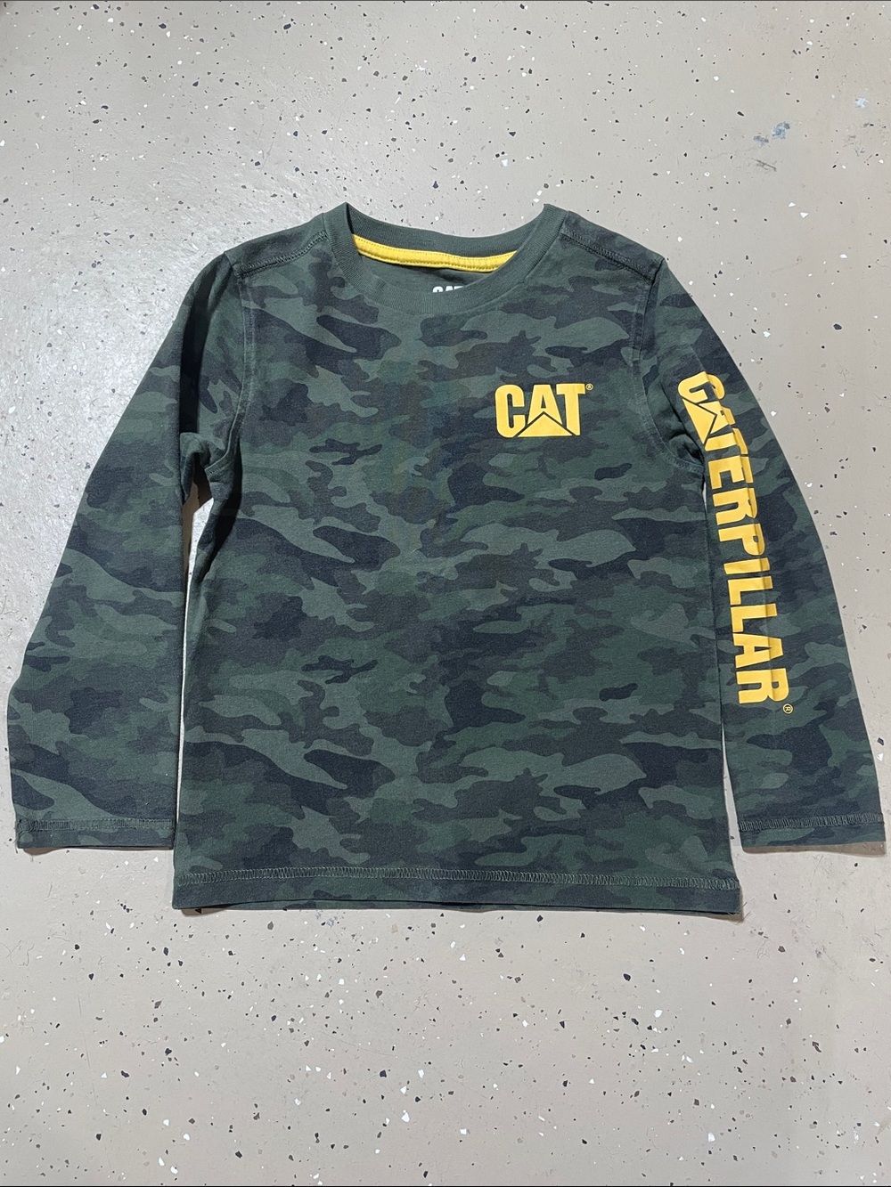 Boys Caterpillar Green Camo Long Sleeve Tee